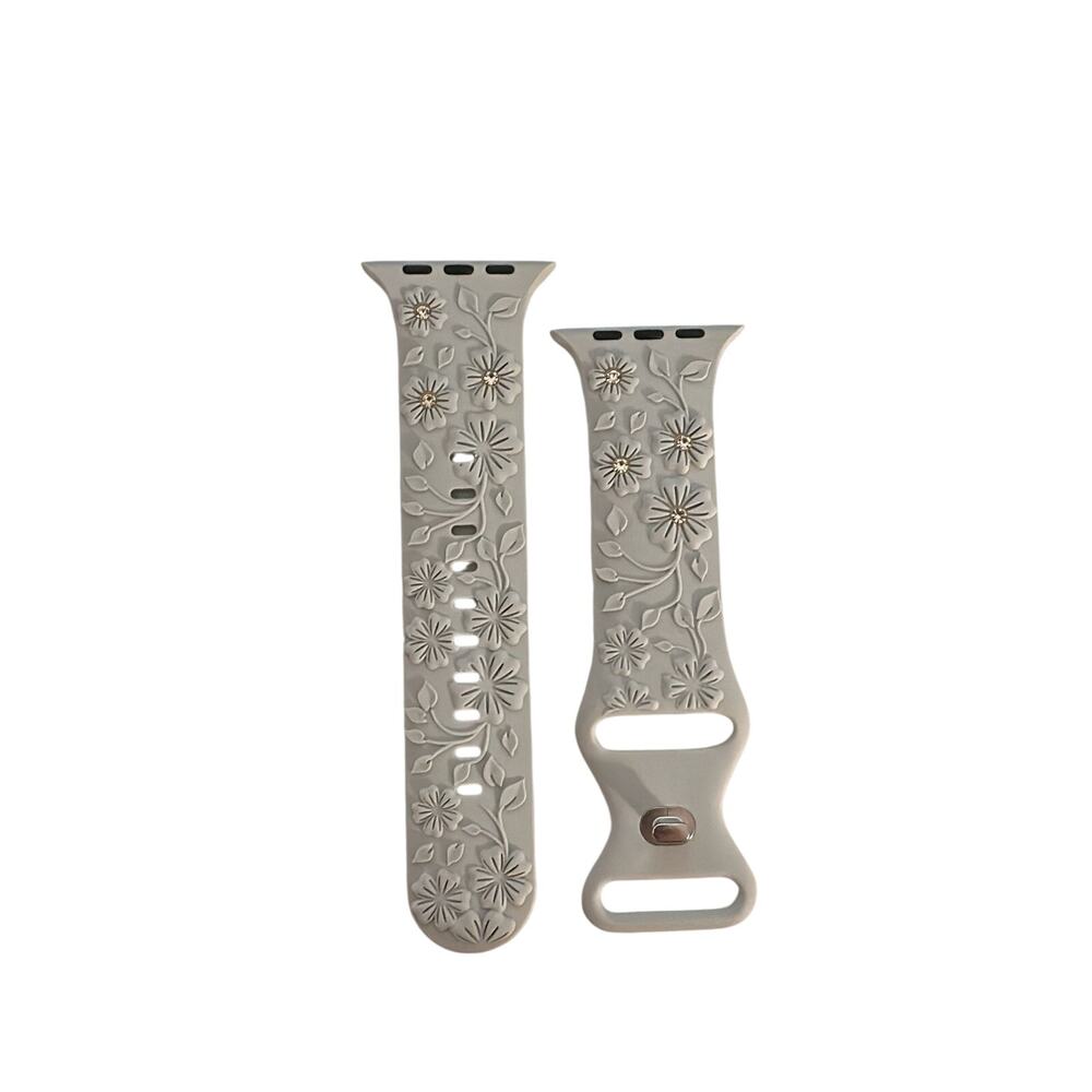 Elegant Floral Silicone Band for Apple Watch (42/44/45/49mm) – Gray